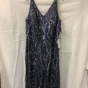 NW Nightway Womens Gunmetal Sleeveless V Neck  Sequin Maxi Dress Plus Size 22W